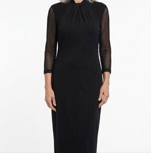 Cato Est 1946 Form Fitting Knee Length Black Dress Sheer Sleeve Women's Size 12